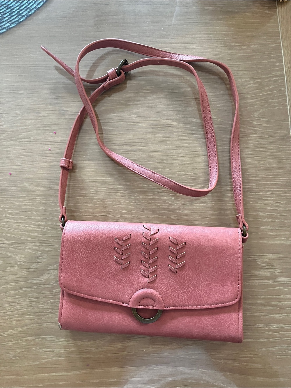 Blush Pink Woven-Accent Crossbody Bag